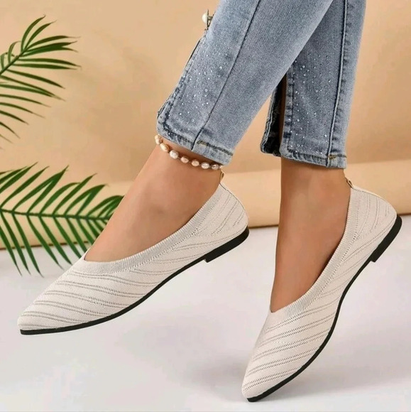 Women Chevron Pattern Point Toe Ballet Flats, Fashion Outdoor Flats - Picture 4 of 7